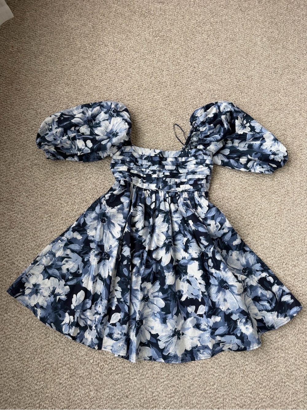 Abercrombie & Fitch Navy Blue Floral Puff-Sleeve Emerson Dress